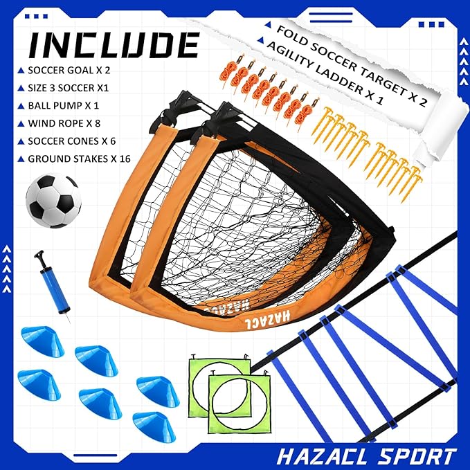 Kids Soccer Goal for Backyard, 6x4 9x5 FT Portable Soccer Nets Pop Up with Ball, Agility Ladder, Cones, Target & Carry Bag for Toddler Youth Outdoor Indoor Training Practice Sports Games Play