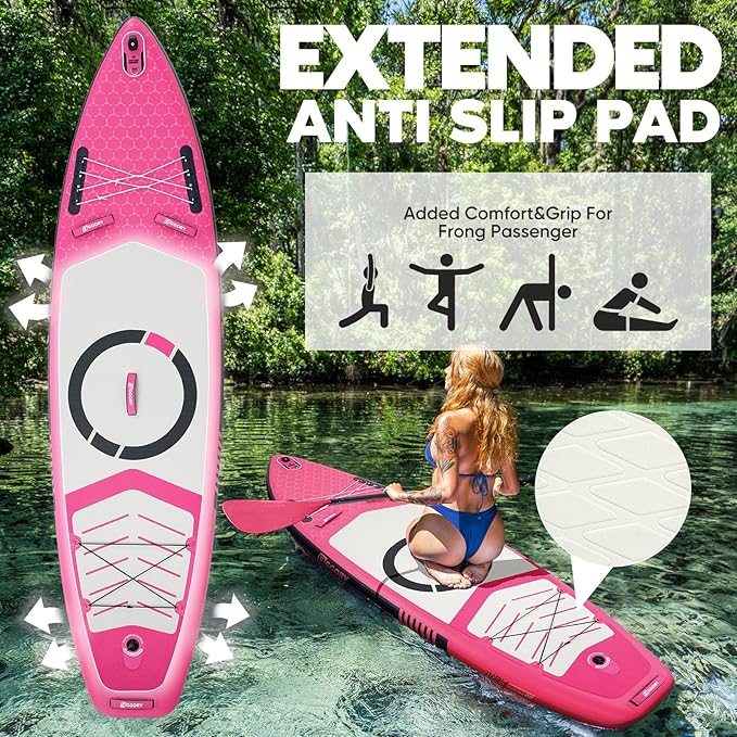 Inflatable Paddle Board,Stand Up Paddle Board Set, Extra Wide SUP Board with Removable Fin, Floating Paddle, Hand Pump, Waterproof Phone Pouch,Traveling Board