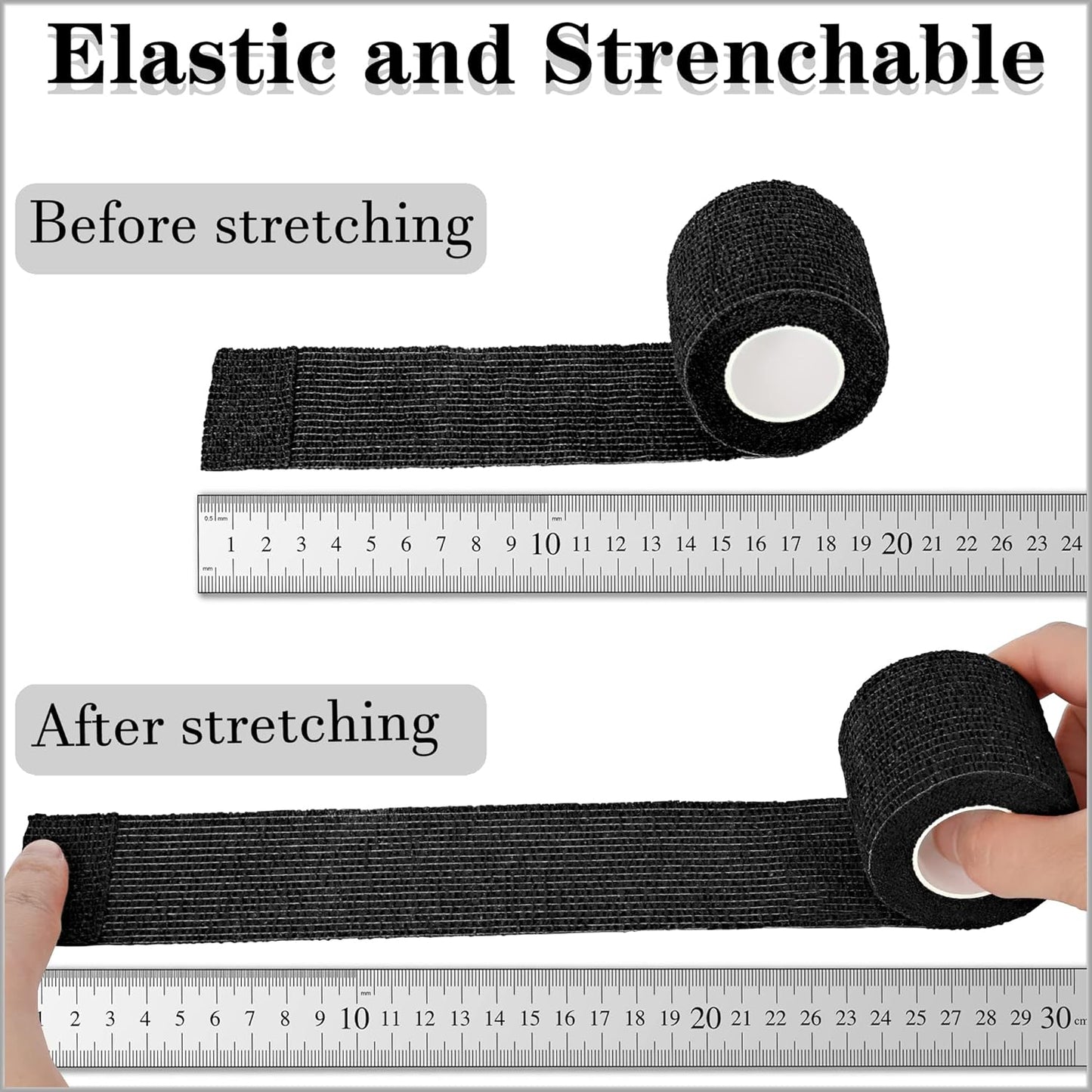 8 Pack 2 in x 5 Yards Cohesive Wrap Self Adhesive Bandage Wrap Elastic Self Adherent Wrap Self Stick Vet Tape for Athletic, Wrist, Ankle, Knees, Pets (Black)