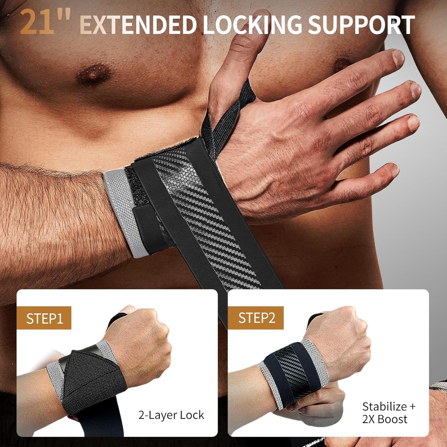 Jaffick Double-Layer Reinforced Wrist Wraps for Weightlifting - Men & Women, Thumb Loop Design for Powerlifting, Crossfit, Bodybuilding, Deadlifting - Fits Both Hands