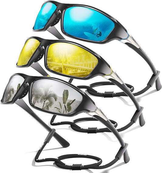 3 Pack Polarized Sports Sunglasses for Men, Mens Sunglasses Wrap Around UV400 Protection for Cycling Fishing Driving