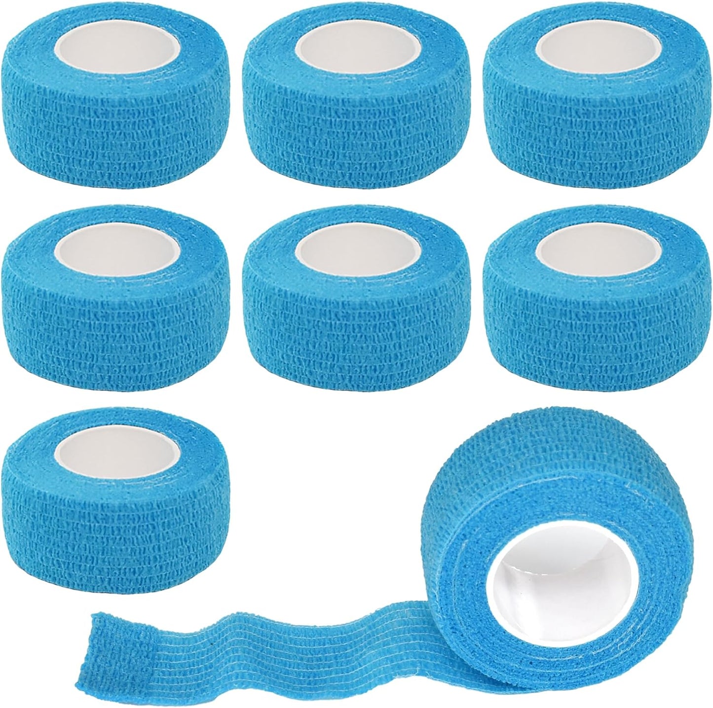 8 Pack 1 x 5 Yards Cohesive Wrap Self Adhesive Bandage Elastic Self Adherent Vet Tape for Athletic, Wrist, Ankle, Knees, Pets (Blue)