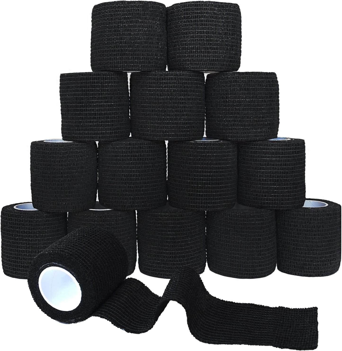 15 Pack Cohesive Wrap 2 Inch x 5 Yards Self Adherent Vet Tape for Pets, Elastic Self Adhesive Bandage Wrap for Sports, Finger, Wrist, Ankle (Black)