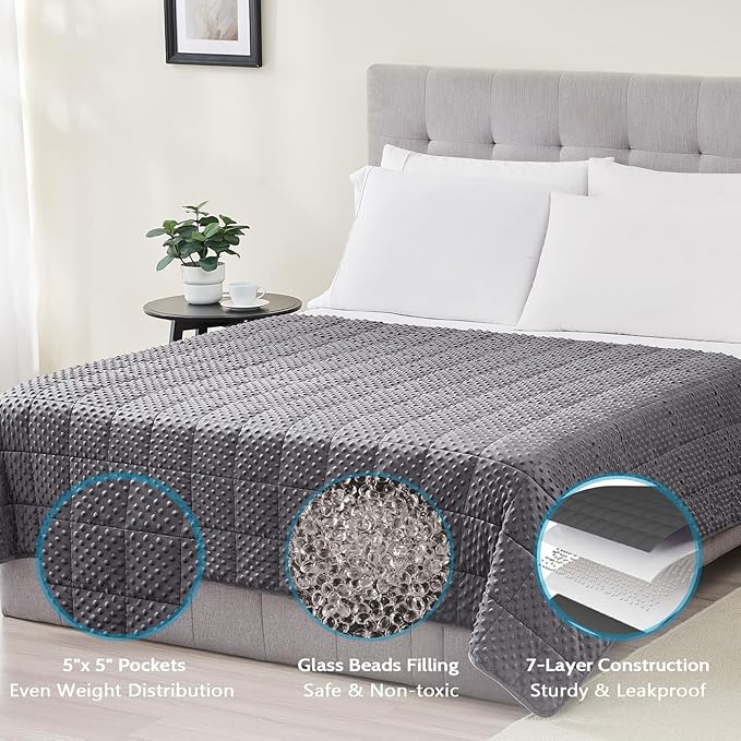 L'AGRATY Weighted Blanket for Adult - 60"x80" 15lbs Minky Dots Heavy Blanket with Glass Beads: Soft Breathable for All-Season Summer Fall Winter Thick Comfort for Sleeping