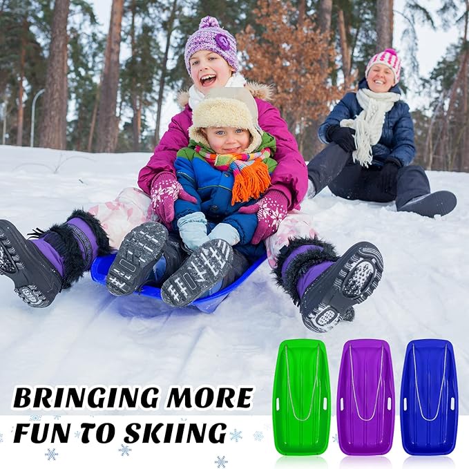 Jerify 12 Pcs 35 in Classic Snow Sled Winter Downhill Sprinter Toboggan with Pull Rope and Handles Plastic Sleds for Kids Adults Snow Sand Board Sleigh, 6 Colors