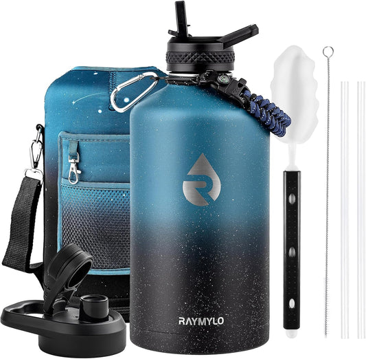 128oz Insulated Water Bottle, Triple Wall Vacuum Stainless Steel Water Bottles - Keeps Cold 48H, Reusable One Gallon Jug for Gym, Sports, Camping, Hiking,Travel, Midnight Blue Speckle