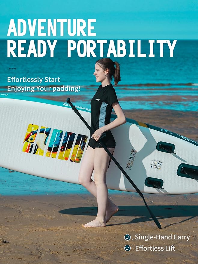10’6’’ Portable Inflatable Stand Up Paddle Board (SUP) for Adults and Youth with Non-Slip Deck – Complete Accessories Kit, Perfect for Fishing, Yoga, Fitness & Family Fun