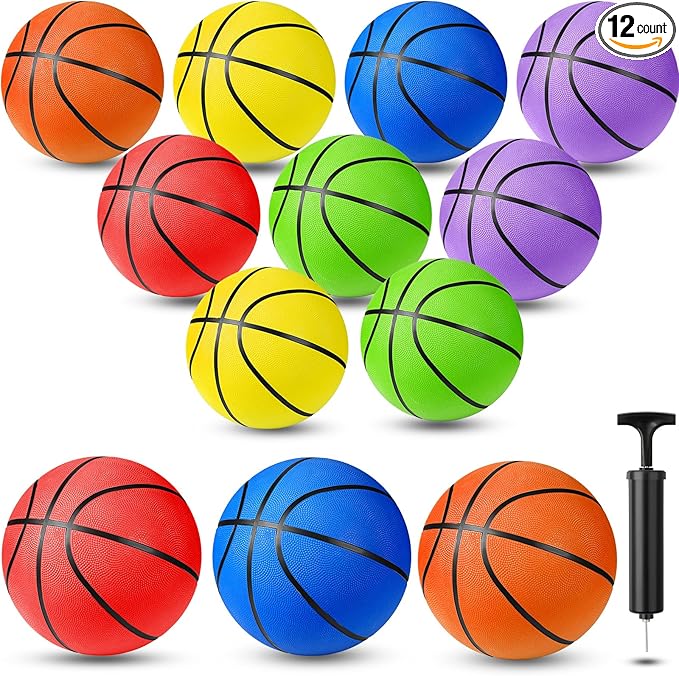 Jerify 12 Pack Official Size Rubber Basketballs for Kids Child Junior Youth Indoor Outdoor Sports Basket Balls with Pump Back to School Student Gifts Operation Christmas Bulk Items