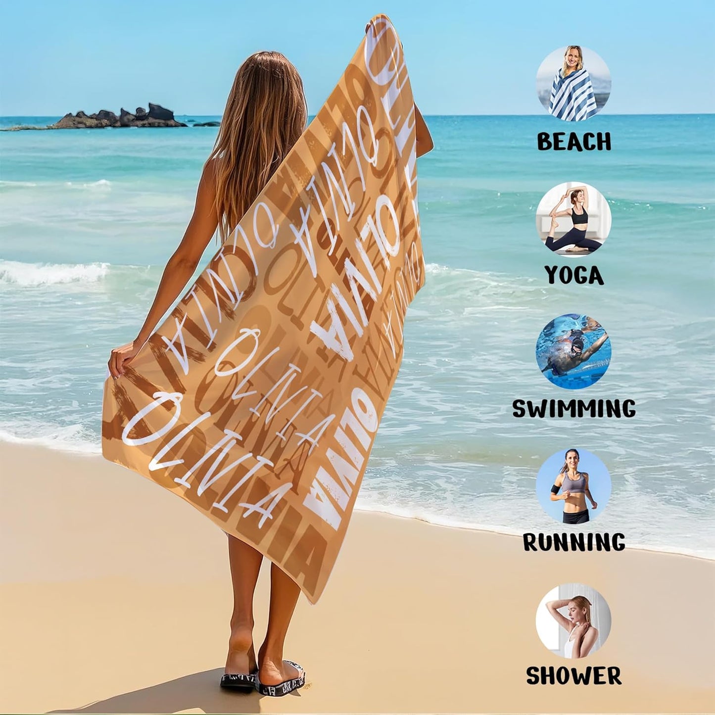 JML Personalized Beach Towel with Name, Custom Beach Towel with Name, Customized Microfiber Pool Towel, Quick Dry & Absorbent Swim Towel for Adult,Anniversary, Birthday, Summer Holiday,Vacation