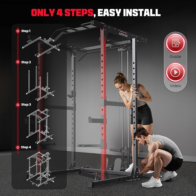 ARMAC Power Cage,1500lbs Multi-Function Power Rack with Adjustable Cable Crossover System and More Training Attachment, Weight Cage for Home Gym