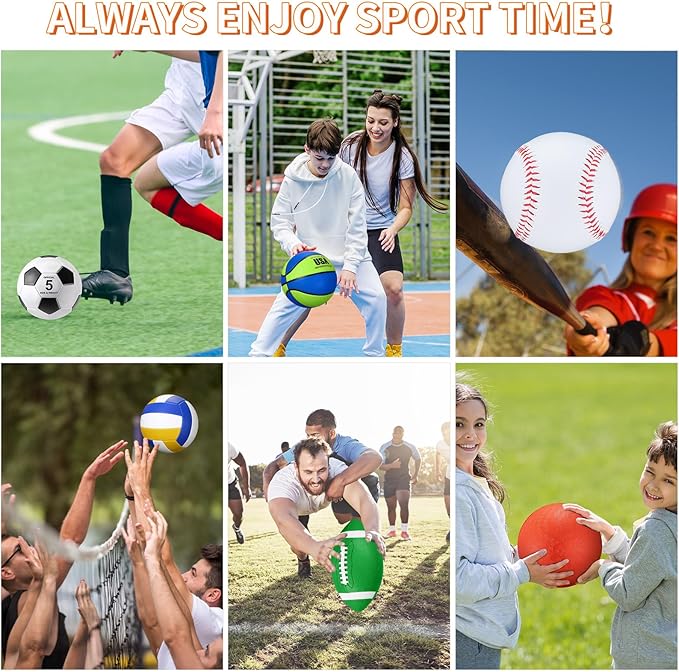 Leyndo 18 Pcs Sport Balls Bulk Set Basketball Football Volleyball Soccer Playground Baseball with Sport Equipment Bag Pump for Youth Adults Outdoor Indoor Practice Gift Back to School