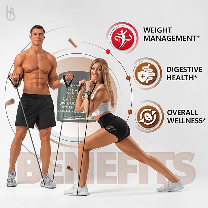 6in1 Premium Ceylon Cinnamon Supplement Plus Apple Cider Vinegar, Turmeric, Ginger, Ginseng - Weight Management, Digestion - 100 Vegan Capsules