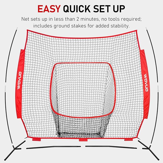 7x7 ft Baseball Net for Batting Pitching Hitting, Softball Pitching Net with Strike Zone, Tee, Ball Caddy, Softball Batting Net Baseball Training Equipment for Kids Adult Youth Sport Practice