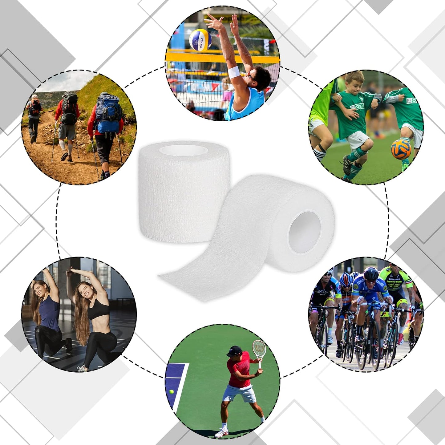 8 Rolls Cohesive Bandage 2” x 5 Yards Self Adherent Bandage Wrap Breathable Vet Tape Elastic Adhesive Bandage for Sports, Wrist, Ankle, Tattoo Wraps(White)