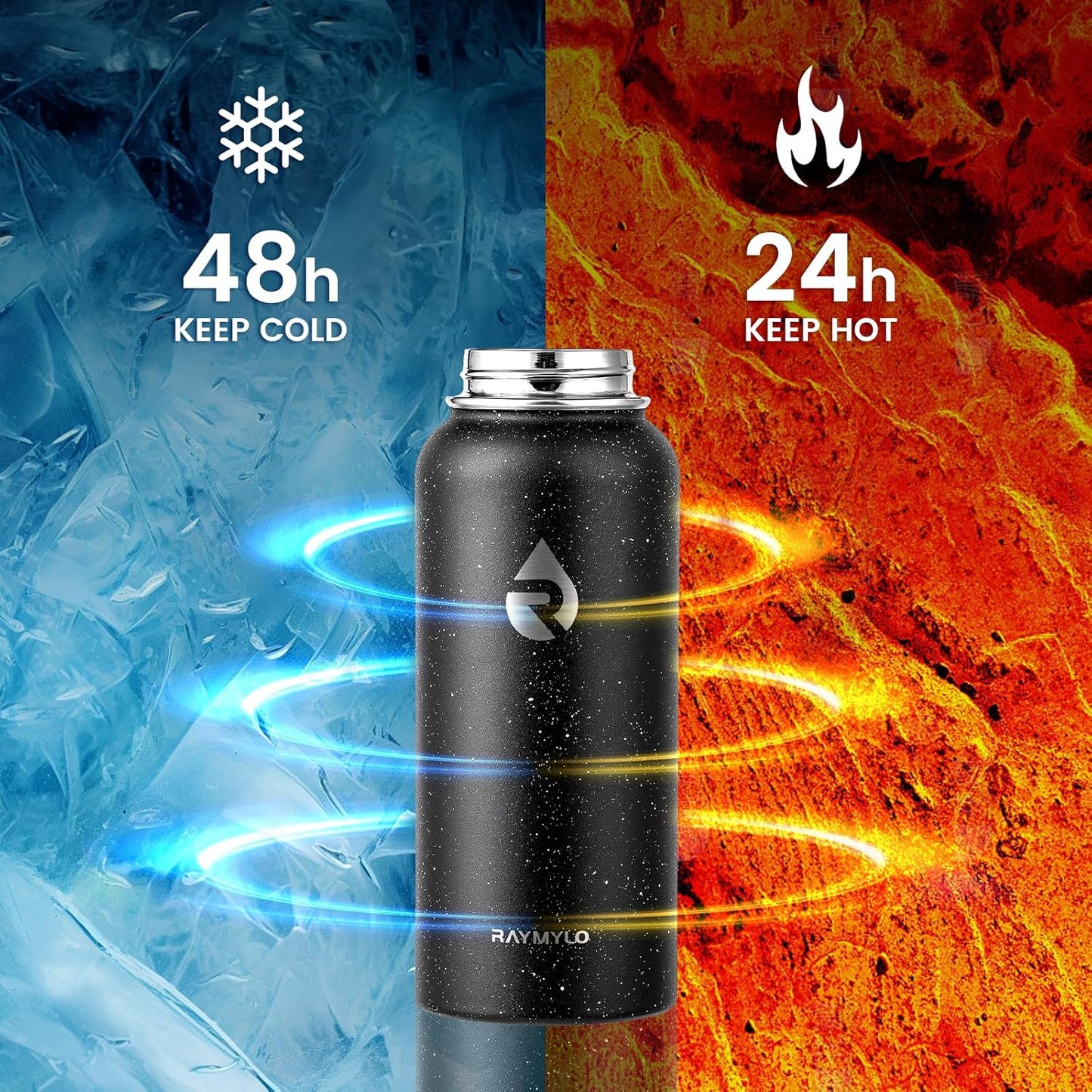 32oz Insulated Water Bottle, Triple Wall Vacuum Stainless Steel Water Bottles - Keeps Cold 48H, Reusable Metal water flask Jug for Gym, Sports, Camping, Hiking,Travel, Black Speckled