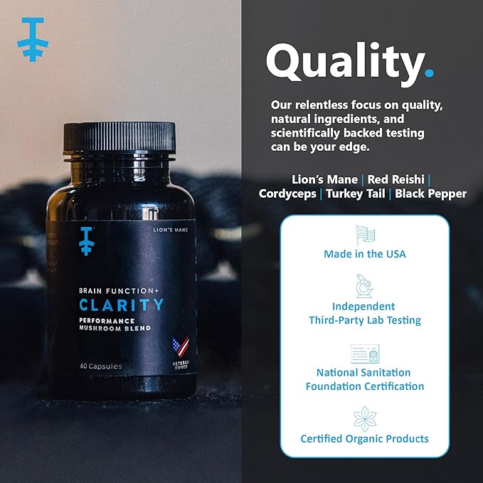 Lions Mane Supplement Capsules - Lion's Mane & Reishi Mushroom Capsules, Nootropics Brain Supplements for Memory and Focus, Mushroom Supplement, Brain Energy Supplements - 60 Count