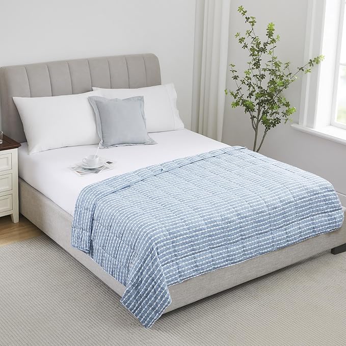 L'AGRATY Weighted Blanket - 60"x80" 17lbs Cooling Breathable Heavy Blanket Microfiber Material with Glass Beads for Adult All-Season Summer Fall Winter Soft Thick Comfort