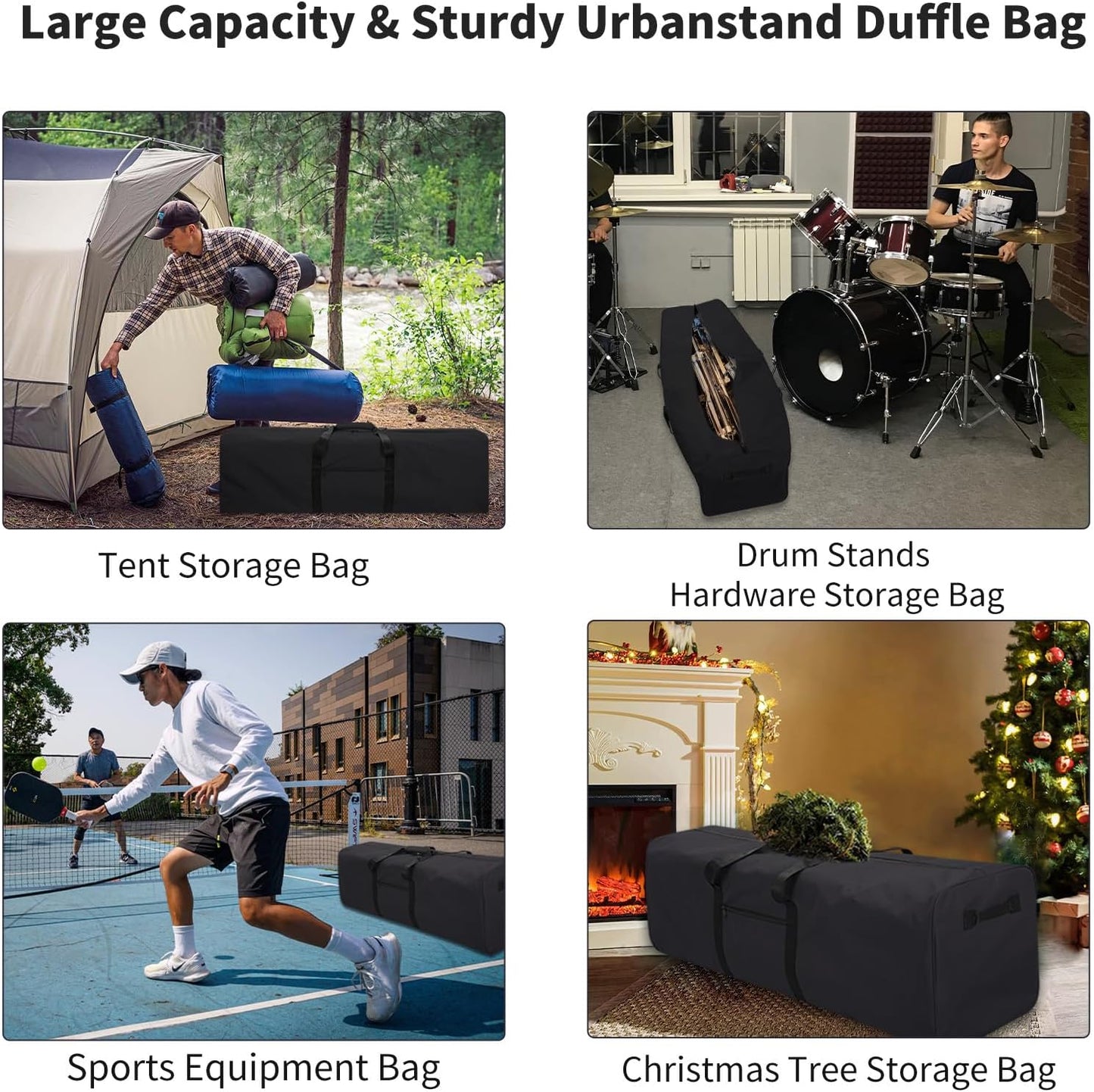 48 Inch Travel Duffle Bag Extra Large Sport Equipment Duffel Bags with 2-way Lockable Zippers (Black)