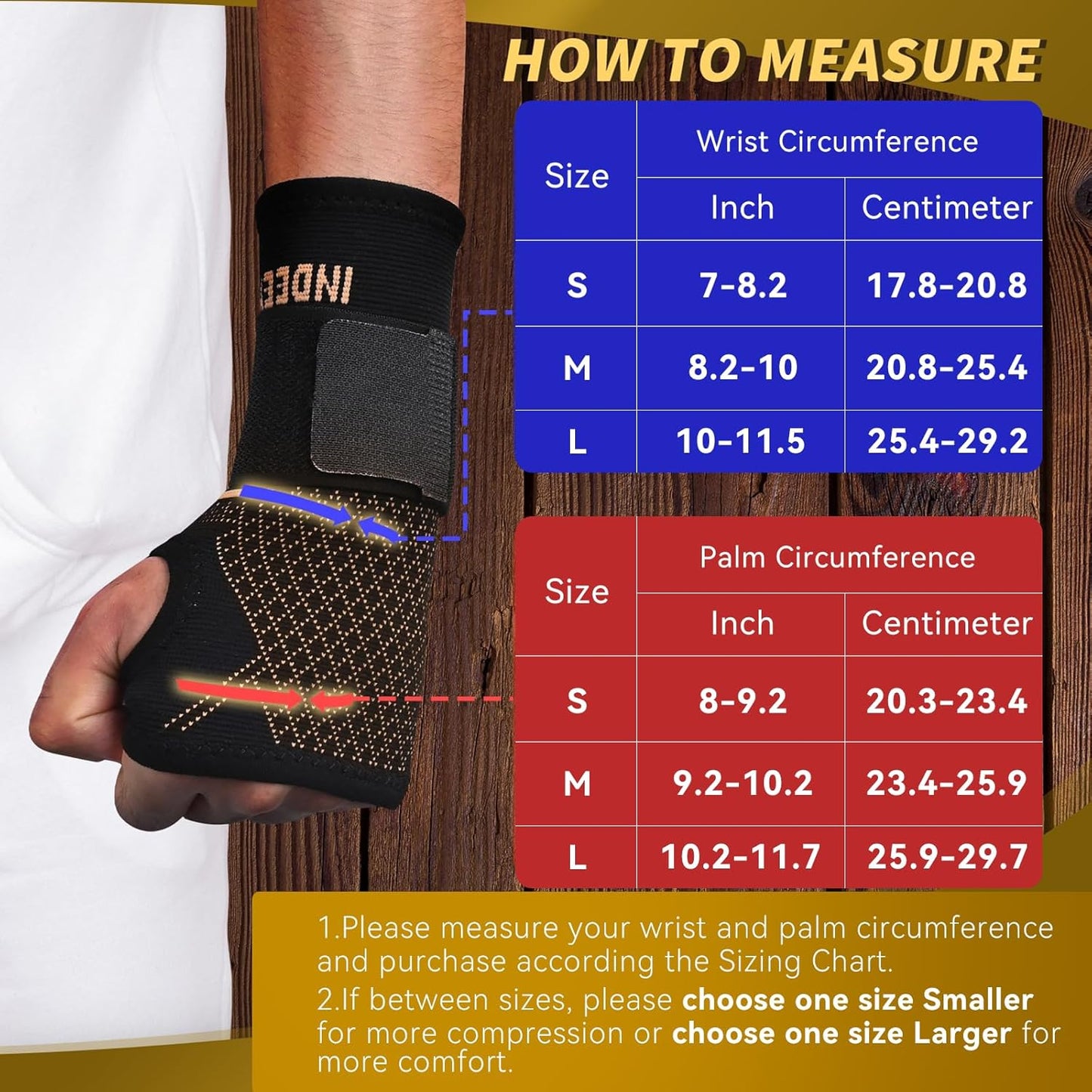 INDEEMAX Copper Wrist Compression Sleeve 1 Pair, Comfortable Hand Brace Support with Strap for Arthritis, Tendonitis, Sprains, Workout, Carpal Tunnel - Left & Right - Women and Men
