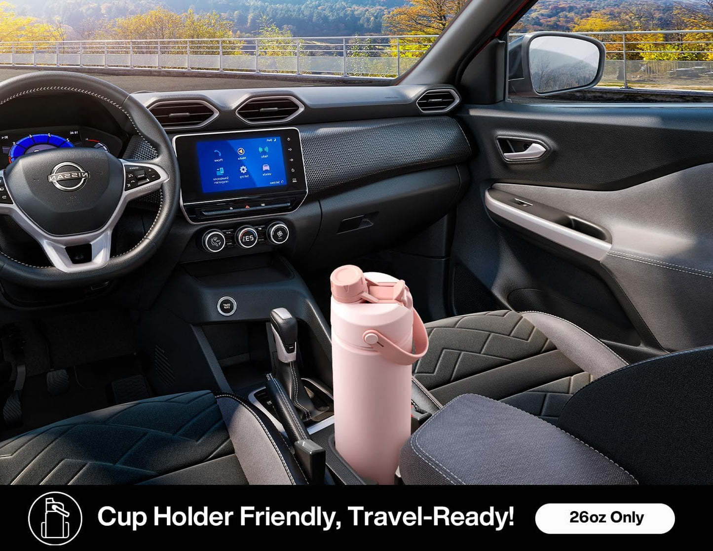 26 oz Insulated Water Bottle with 2-in-1 Straw and Spout Lid, Keep Cold 24H, Leak-Proof, Fits in Car Cup Holder, Stainless Steel Water Bottle for Sports, Travel, Gym, and School (Obsidian)