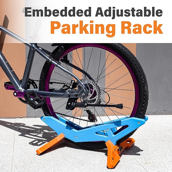Adjustable Bike Parking Stand Fits 16-29 Inch Bicycles, Compatible with 23c-3.0 Tire Width – Heavy-Duty Plastic, Easy Installation, Stylish Two-Tone Design (Blue&Orange(2 Pack))