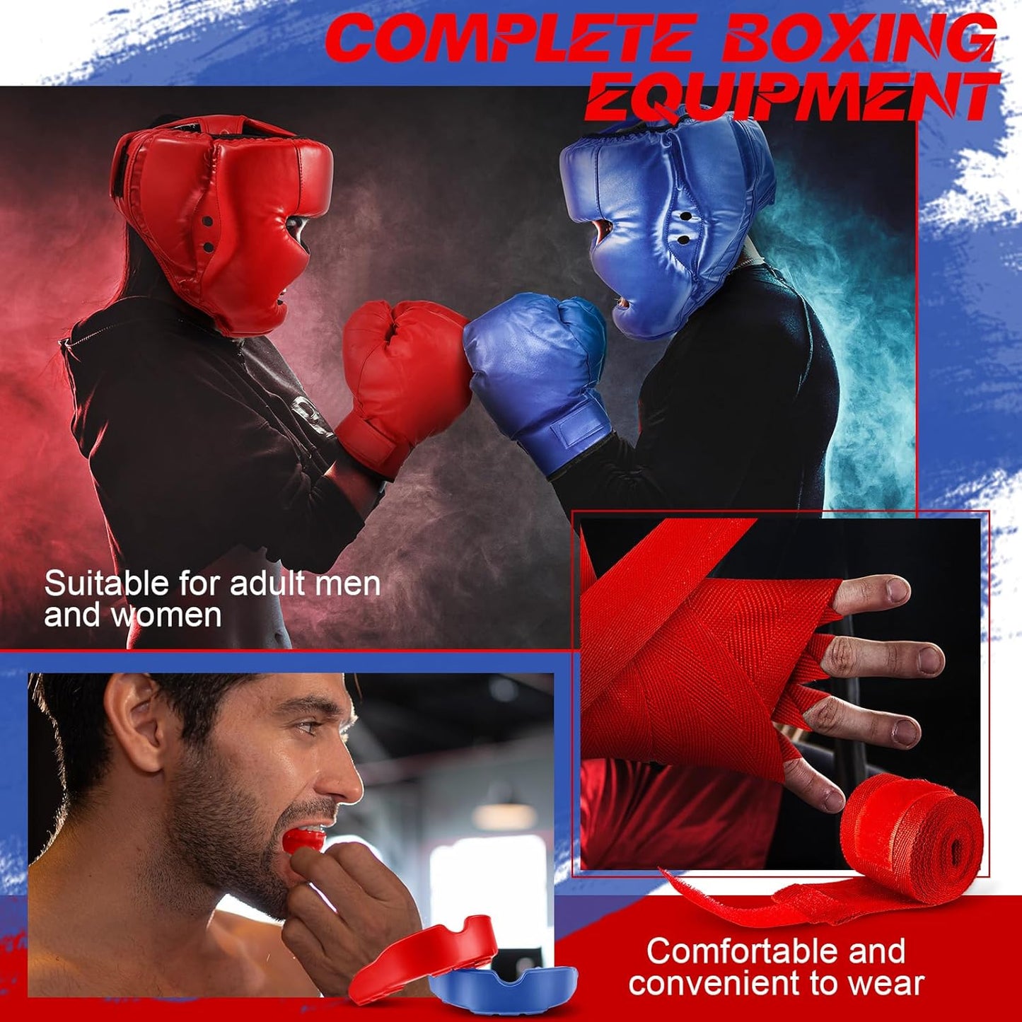 Kanayu 14 Pcs Boxing Set Including 2 Pair of 16 oz Boxing Gloves Headgear Helmet and Hand Wraps Mouth Guards Gifts for Adults Youth Beginners Training Equipment