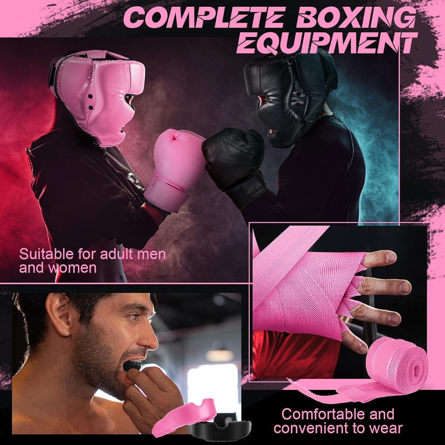 Kanayu 14 Pcs Boxing Set Including 2 Pair of 16 oz Boxing Gloves Headgear Helmet and Hand Wraps Mouth Guards Gifts for Adults Youth Beginners Training Equipment