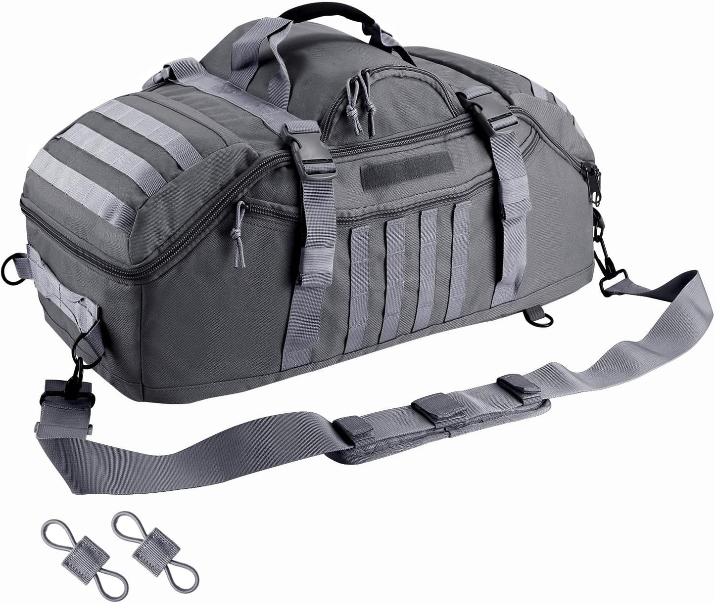 65L Large Duffle Bag, 3-in-1 Tactical Backpack MOLLE Pack for Sports, Gym, Outdoor, Grey