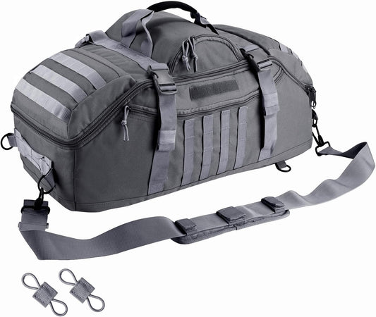 65L Large Duffle Bag, 3-in-1 Tactical Backpack MOLLE Pack for Sports, Gym, Outdoor, Grey
