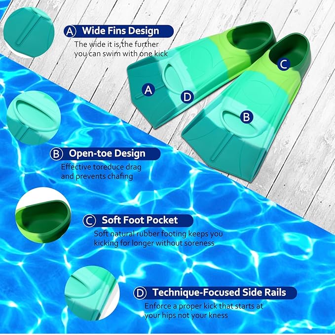 Kids Swim Fins,Short Kids Fins Youth Swimming Flippers for Lap Swimming Training for Children Girls Boys Beginners