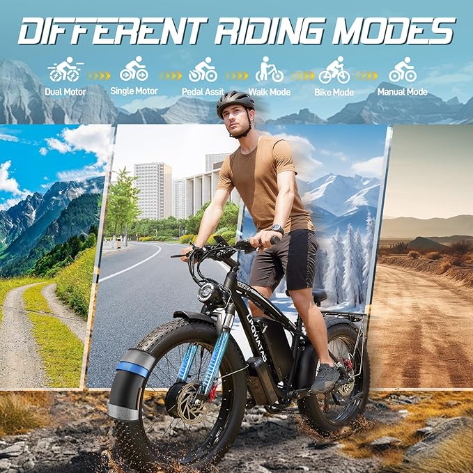 6000W Peak AWD-Ebike-Dual-Motor-Electric-Bike for Adults-Men, 52V 1768Wh Dual-Motor-Ebike 42-46MPH-Hunting-Ebike Long Range Dirtbike, 24"*4.0" Fat-Tire-Electric-Bicycle Mountain Bike Off-Road Snow