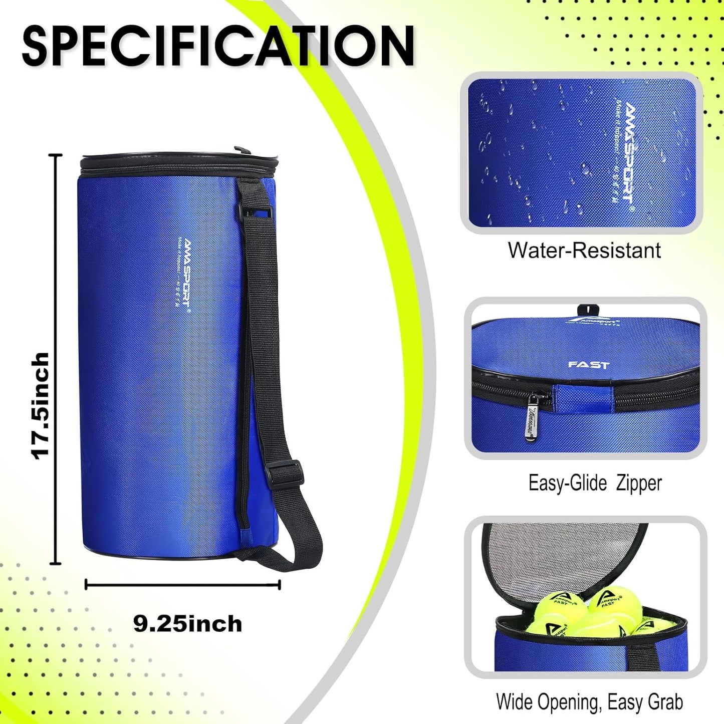 LITIAN Bulk Tennis Balls with Hopper Bag - 60 Pack Bucket High Elasticity Pressureless Practice Tennis Balls, Perfect for Training & Pet Dogs Play