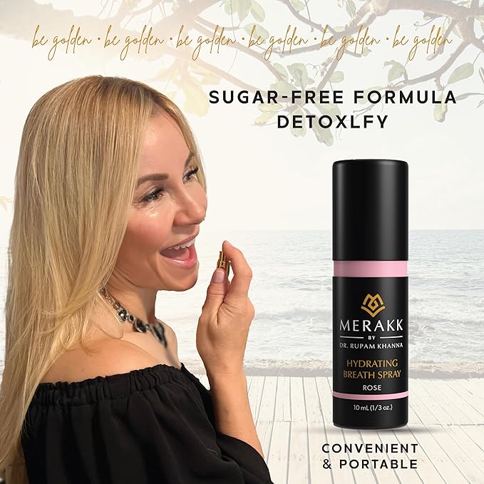 Merakk Hydrating Fresh Breath Spray in Rose - Sugar-Free Breath Freshener Spray & Dry Mouth Spray - Bad Breath Spray with Stevioside, Menthol & Glycerin - Dentist-Designed Oral Spray - 0.3 fl oz