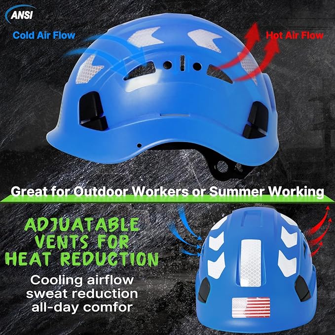 AOLAMEGS Construction Safety Hard Hat - ANSI Z89.1 Type Ι OSHA Approved Safety Helmets with Chin Straps Lightweight Reflective Vented ABS Hard Hats For Men Women Industrial Workwear 6-point Suspension