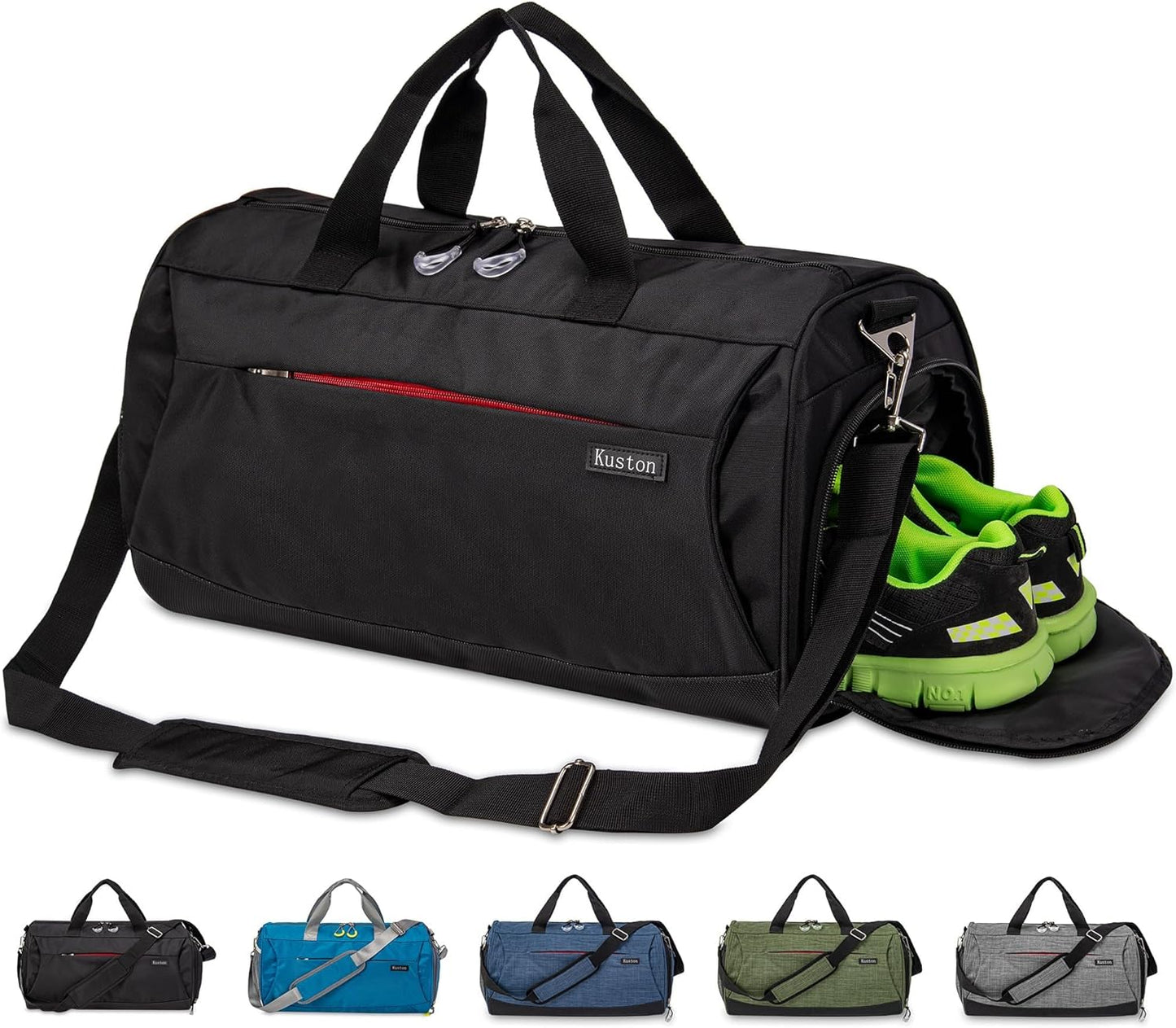 Kuston Sports Gym Bag with Shoes Compartment, Trolley Sleeve and Wet Pocket Gym Duffel Bag Overnight Bag-Upgraded