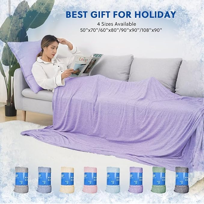 HOMFINE Cooling Blankets for Hot Sleepers - Summer Blanket Thin Lightweight Breathable Soft Double Side Enhanced Cooling for Bed Couch Sofa, Keep Cool for Night Sweats (Purple, 90 x 90 inches)