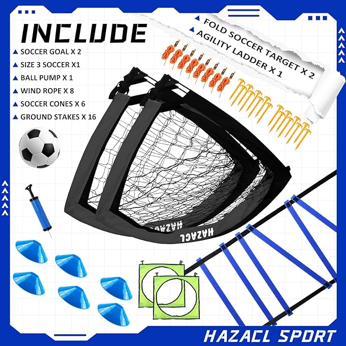 Kids Soccer Goal for Backyard, 6x4 9x5 FT Portable Soccer Nets Pop Up with Ball, Agility Ladder, Cones, Target & Carry Bag for Toddler Youth Outdoor Indoor Training Practice Sports Games Play