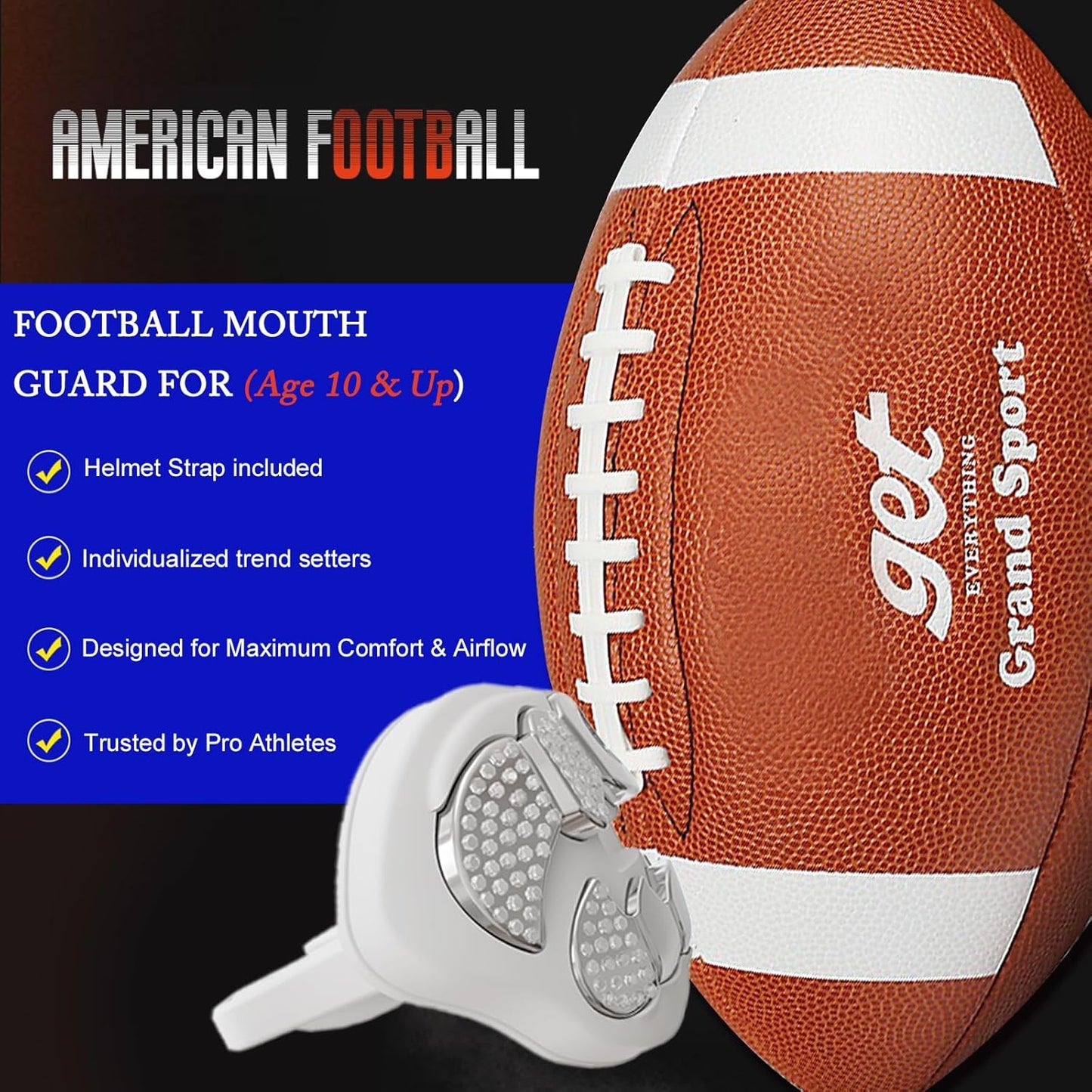 LeCool Football Mouth Guard with Connected Strap- 3D Beast Chrome Adult and Youth Mouth Guard-Mouth Piece for Sports for Maximum Air Flow and Teeth Protection