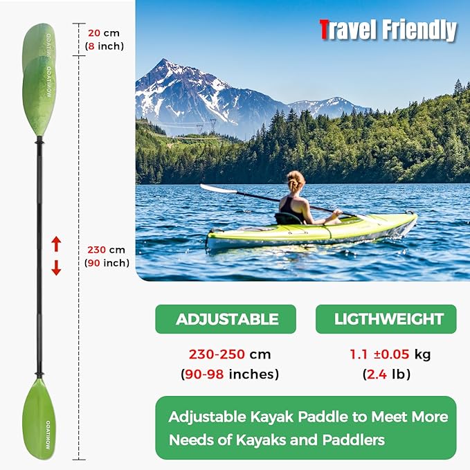 Kayak Paddles with Alloy Shaft and PP Blade, Floating Kayaking Oars, Adjustable 230-250 cm/90-98 Inches, 210-230 cm/82-90 Inches