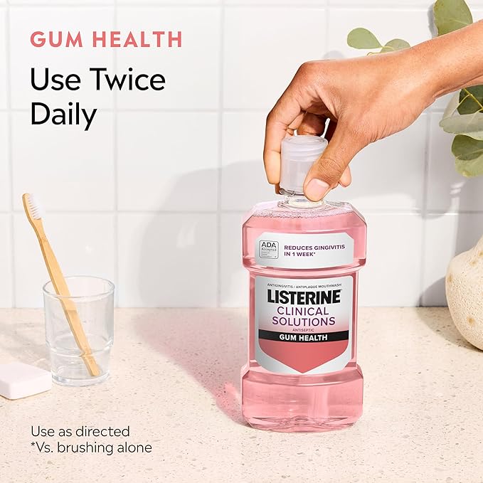 Listerine Clinical Solutions Gum Health Antiseptic Mouthwash, Antigingivitis & Antiplaque Oral Rinse Helps Prevent Buildup & Immediately Kills Germs for Healthier Gums, ICY Mint, 1 L