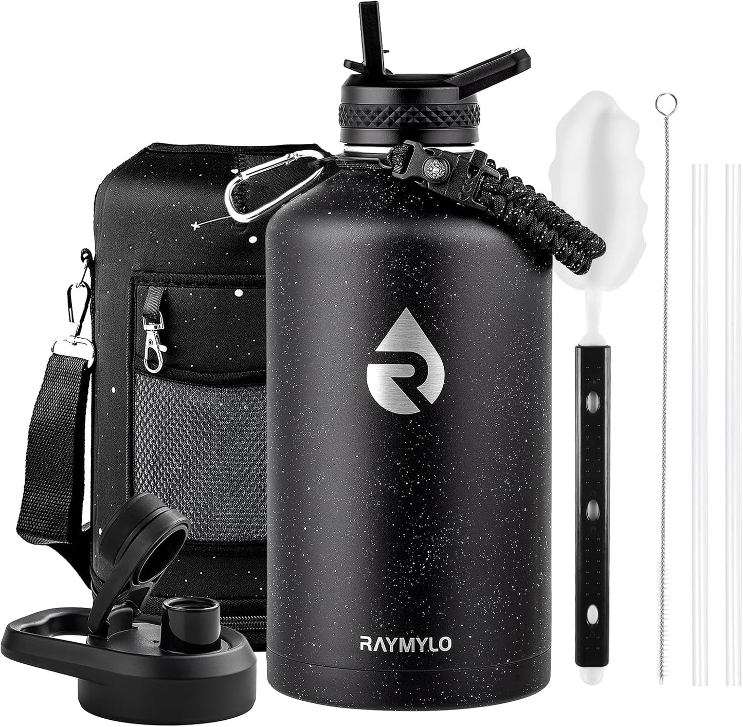 128oz Insulated Water Bottle, Triple Wall Vacuum Stainless Steel Water Bottles - Keeps Cold 48H, Reusable One Gallon Flask Jug for Gym, Sports, Camping, Hiking,Travel, Black Speckled