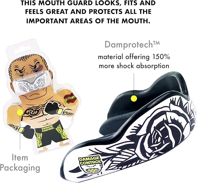 DAMAGE CONTROL High-Impact Mouth Guard – Sports Mouthguard for Boxing, Football, Hockey, Lacrosse & Basketball, Protects Teeth & Jaw, Protective Mouthpiece for Adults & Youth (Women, Blackarts 2.0)