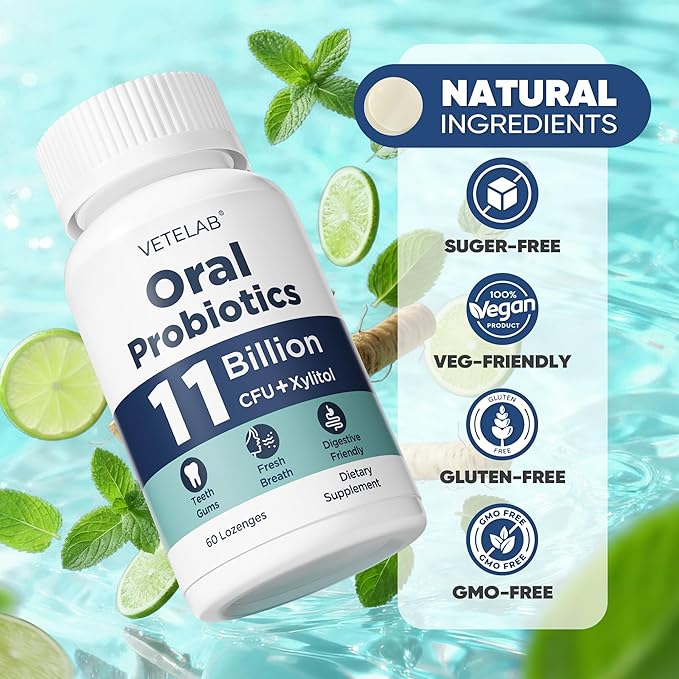 Oral Probiotics for Mouth Bad Breath - 11 Billion CFU Chewable Probiotics for Teeth & Gums, Dry Mouth, Gum Restore, Fresh Breath, Chronic Halitosis & Gut Health, 60 Lozenges
