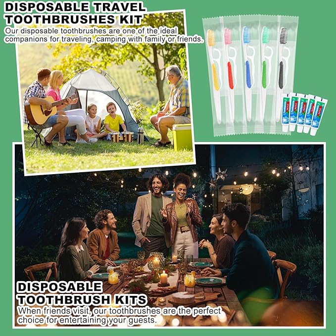 Disposable Toothbrushes with Toothpaste and Floss,30 Pcs 3 in 1 Individually Wrapped Single Use Travel Toothbrushes and Dental Floss Kit Bulk for Homeless,Guests,Dentist,Hotel(5 Colors)