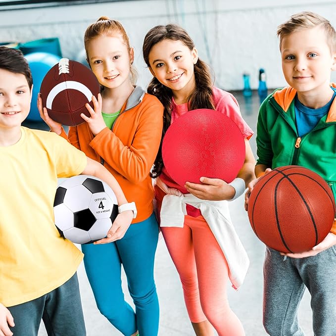 Liliful 8 Pcs Sport Balls Set with Pump Mesh Bag Gifts for Kid Teen Operation Christmas Basketball Soccer Football Playground Ball for Christian Charity Donation Student Team PE Class