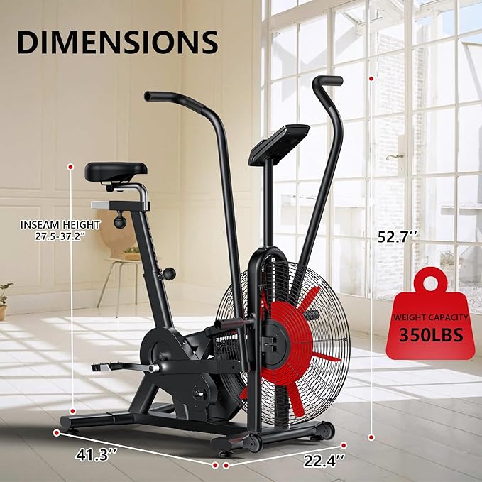 Air Bike, Wenoker Exercise Bike Air Resistance Stationary Bike for Home, Indoor Bike with Dual Action Handlebars, APP Connection Customizable Monitor