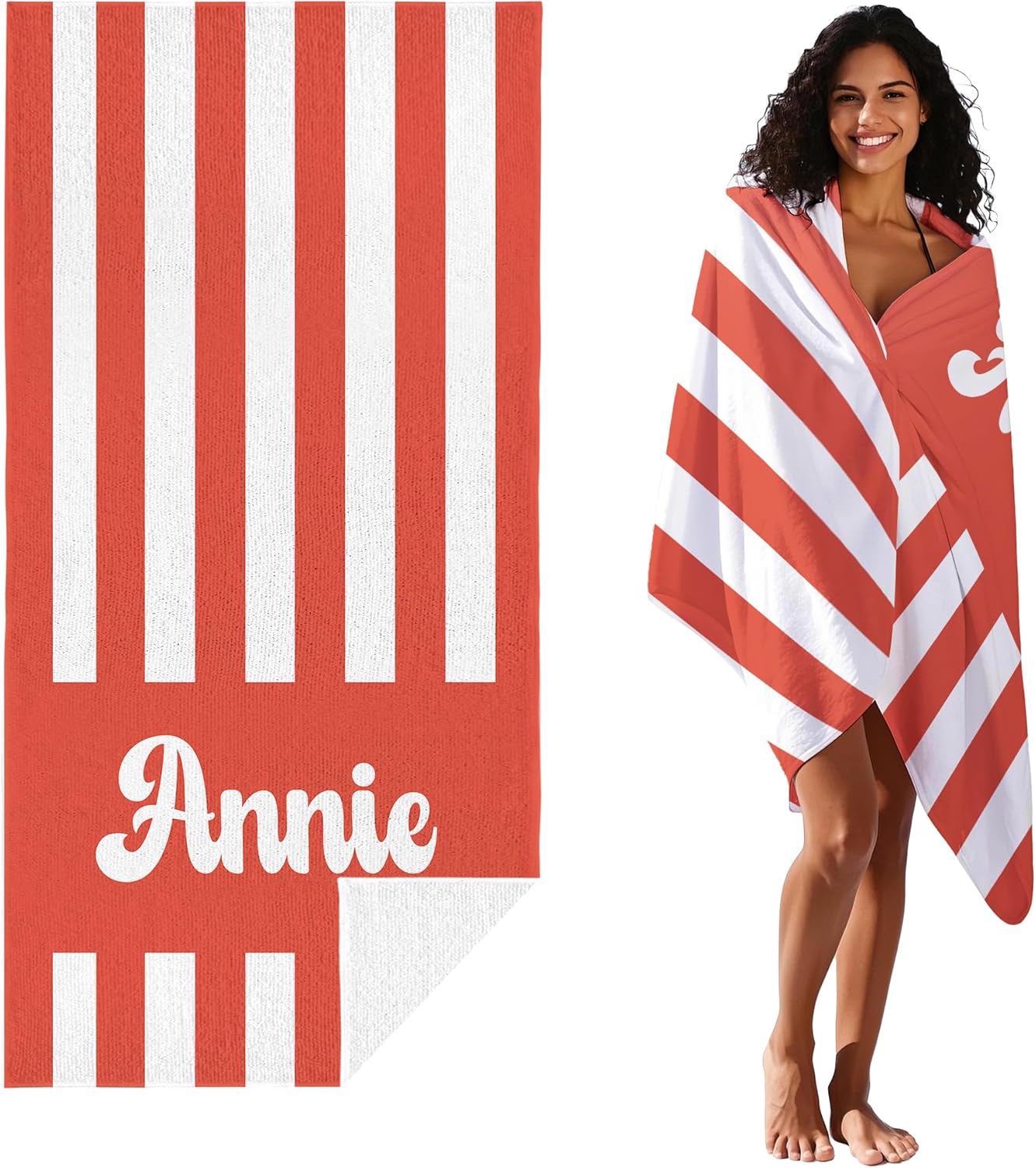 JML Personalized Beach Towel with Name, Custom Cabana Stripe Beach Towel, Customized Microfiber Pool Towel, Quick Dry & Absorbent Swim Towel for Adult,Mother's Day, Birthday, Summer Holiday,Vacation