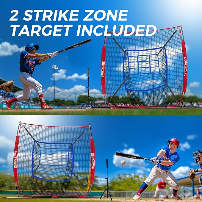 7x7 FT Baseball Net for Batting Pitching Hitting, with Strike Zone, Softball Net for Batting and Pitching, Baseball Practice Training Equipment for Kids Adult Youth