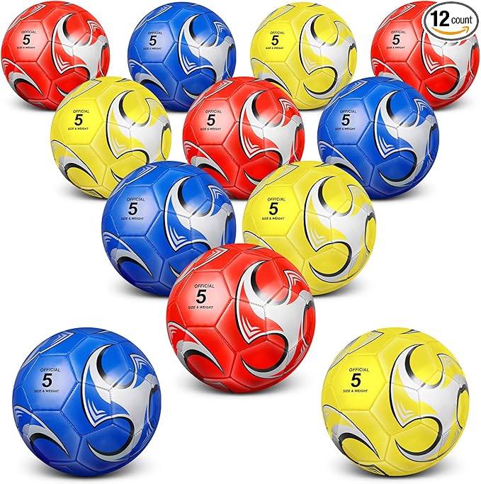 Lenwen 12 Pcs Soccer Balls with Pump Bulk Official Size 5 4 3 Kids Teen Adult Indoor Outdoor Sports Soccer Ball Toddler Youth Gift for Training Game Practice Christmas Operation