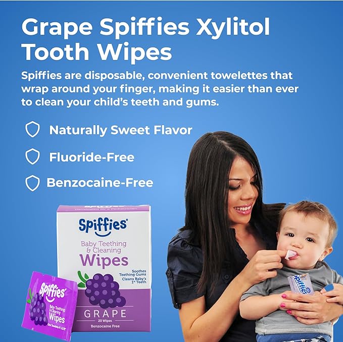 Baby Teeth Wipes - Grape Flavor, Xylitol-Enriched Baby Gum Cleaner & Dental Wipes for Teething Relief and Teeth Cleaning - Safe for Infants & Toddlers, 20 Count (Pack of 6)